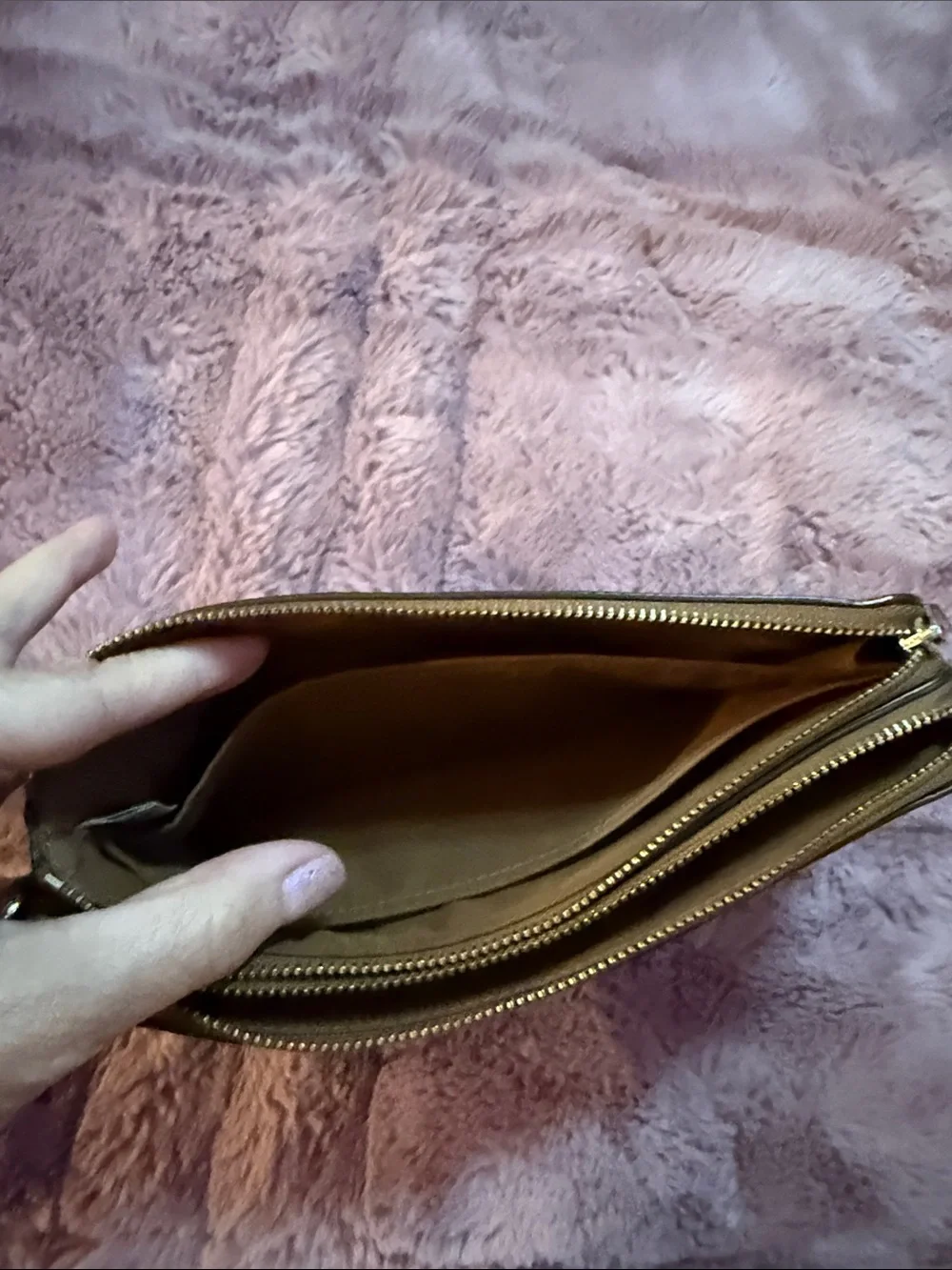 Coach Pebbled Leather Wristlet in Tan Brown